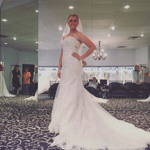 Justin Alexanderr designer wedding dress and veil. Paid 2,500$.